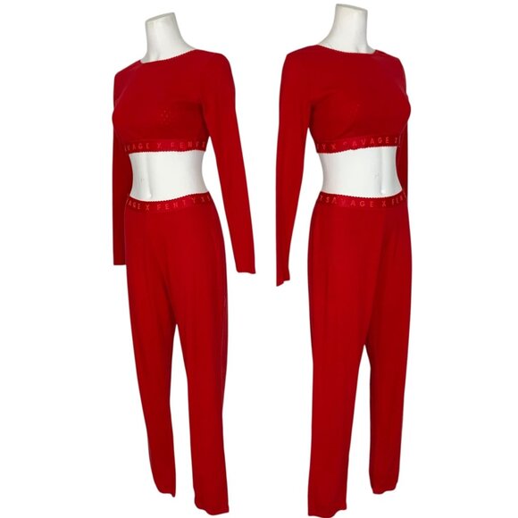 Savage X Fenty Cotton Jersey Sleep Pant & Cotton Jersey Crop Top Set L Pajamas - Picture 3 of 14